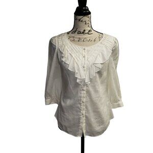 Maeve Anthropologie Romantic Blouse Ivory Ruffles‎ Womens Size 0 New
